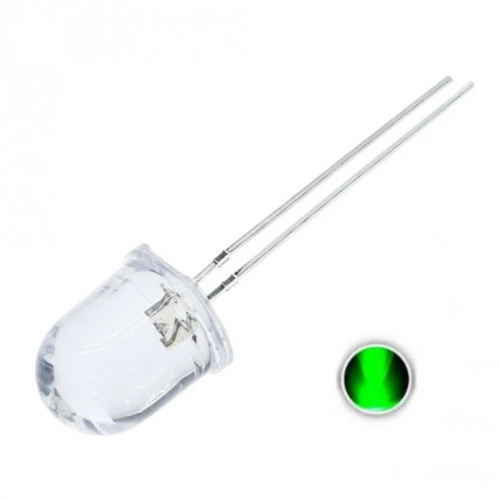 Светодиод 10 мм зеленый прозрачный